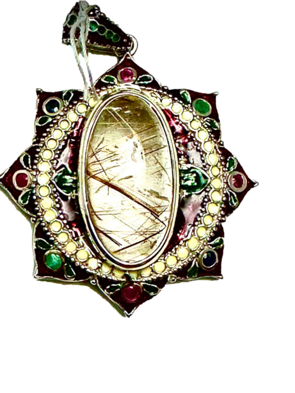 Sterling Silver 925 Pendant with Semiprecious Stones and Enamel Made in USA - Picture 1 of 3